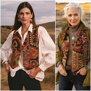 Vintage Matt Camron 100% Wool Vest Woven Ethnic Western Style Colorful Boho sz M